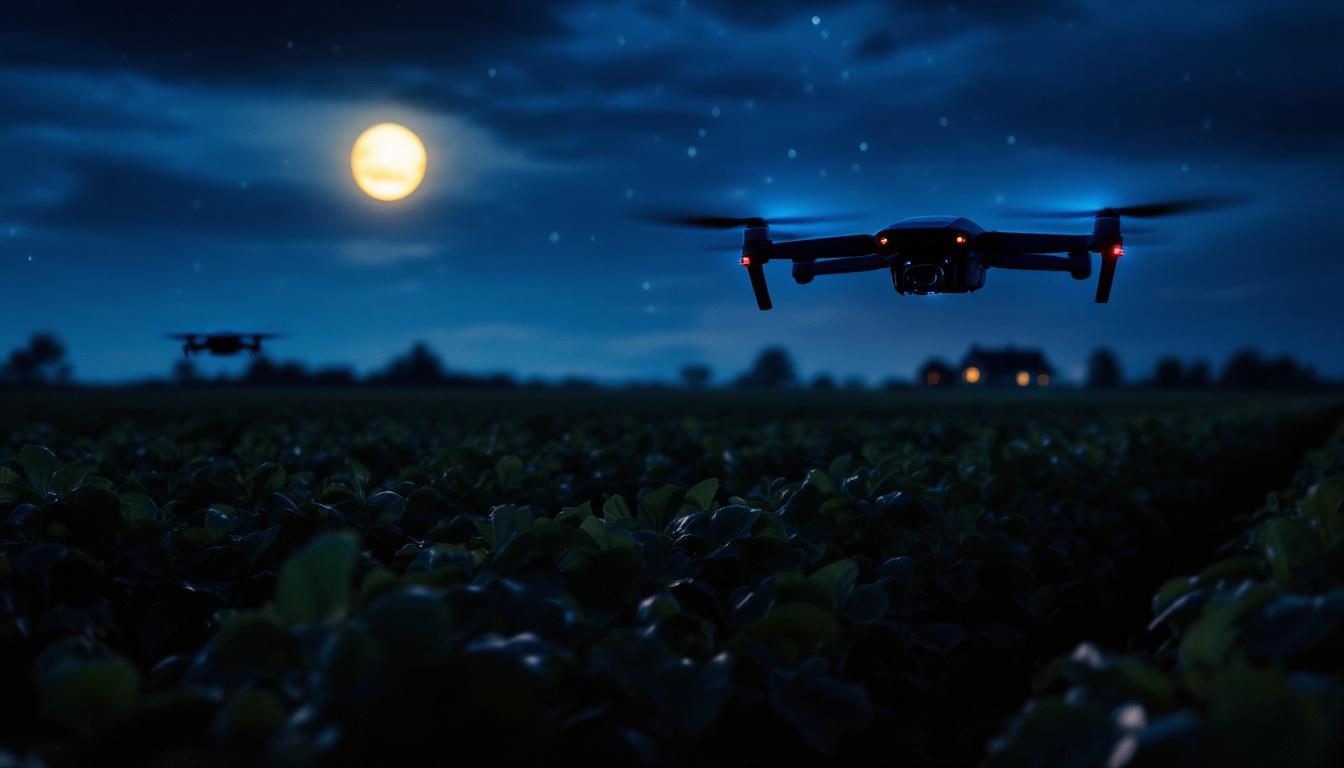 découvrez comment des drones nocturnes, silencieux et efficaces, se déploient dans l'ombre pour surveiller et protéger les cultures de cacahuètes. une innovation technologique au service de l'agriculture durable.