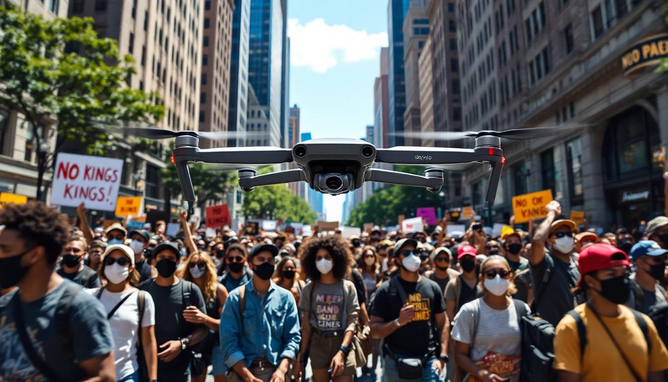 découvrez comment le nypd déploie un drone skydio pour surveiller les manifestations no kings sur la cinquième avenue, alliant technologie et sécurité publique dans un contexte de tension sociale.