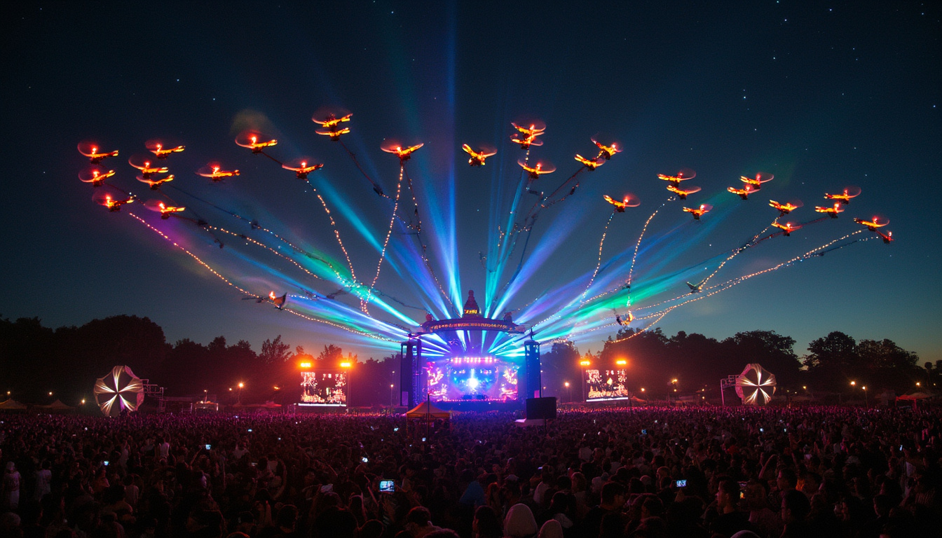 découvrez comment les drones révolutionnent l'expérience des festivals de musique en offrant des prises de vue inédites, une sécurité renforcée et des spectacles aériens innovants.