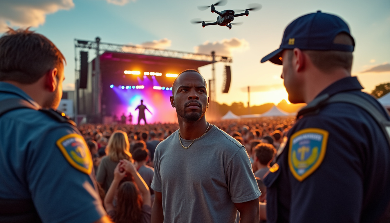 un homme de géorgie a été interpellé après avoir survolé un concert de chris brown avec un drone. découvrez les détails de cet incident insolite et les réactions suscitées lors de l’événement.