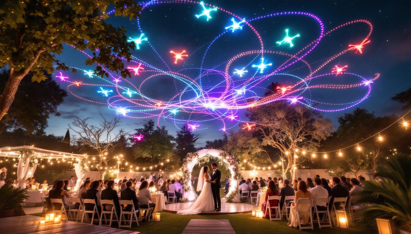 découvrez comment un couple a troqué les feux d’artifice traditionnels pour un spectacle de drones lumineux, créant ainsi une expérience visuelle époustouflante et écologique. résultat magique garanti !
